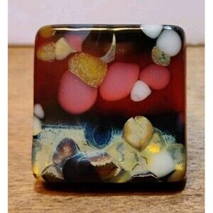 RARE Miss Olivia's Line Fused Glass Ring Purple Pink Confetti Statement Band Ret